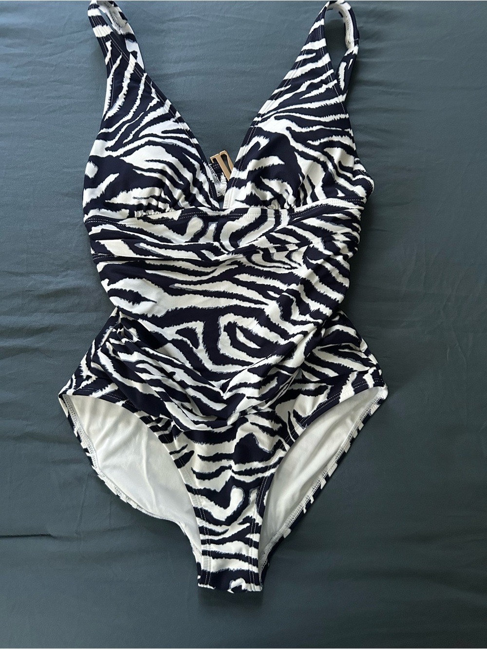 Anne Cole women’s Zebra-Print One-Piece Swimsuit - Navy & White
